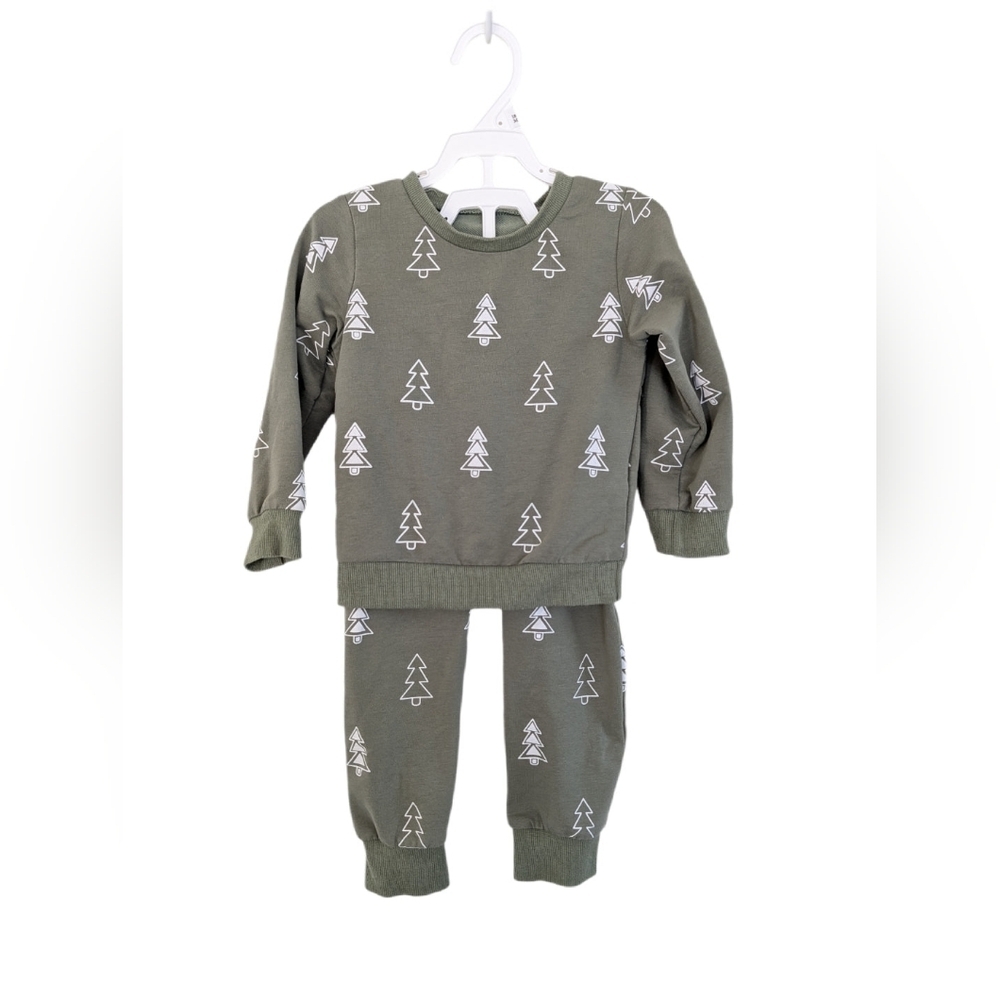 Green Tree Print Kids Sweatshirt and Pants Set‎